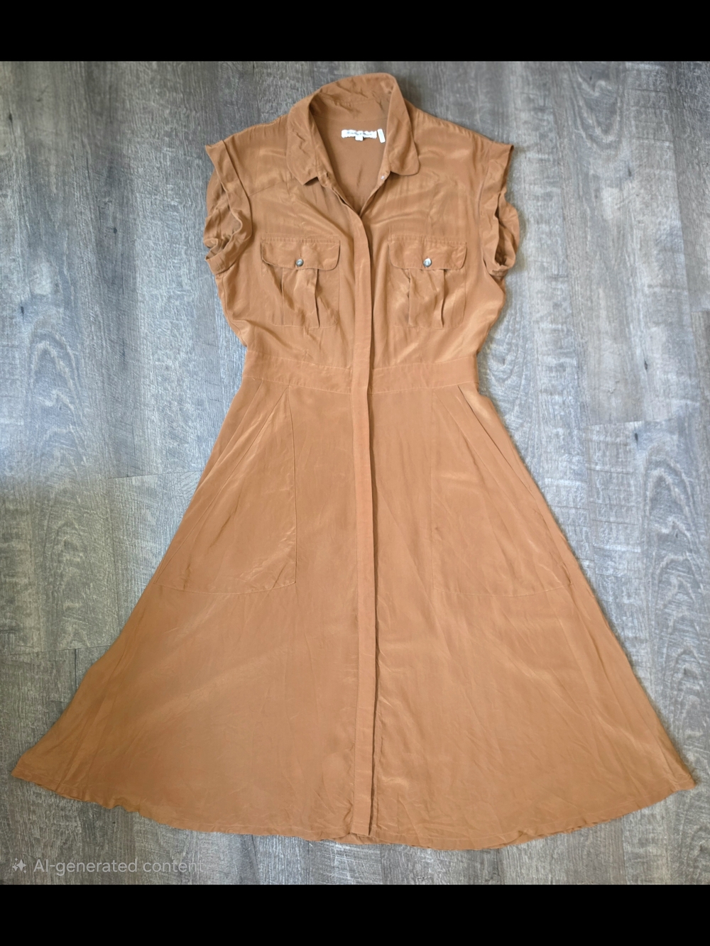 Broadway & Broome 100% Silk Safairi Shirt Midi Dress Women's 4 Terracotta Pocket - Picture 6 of 13